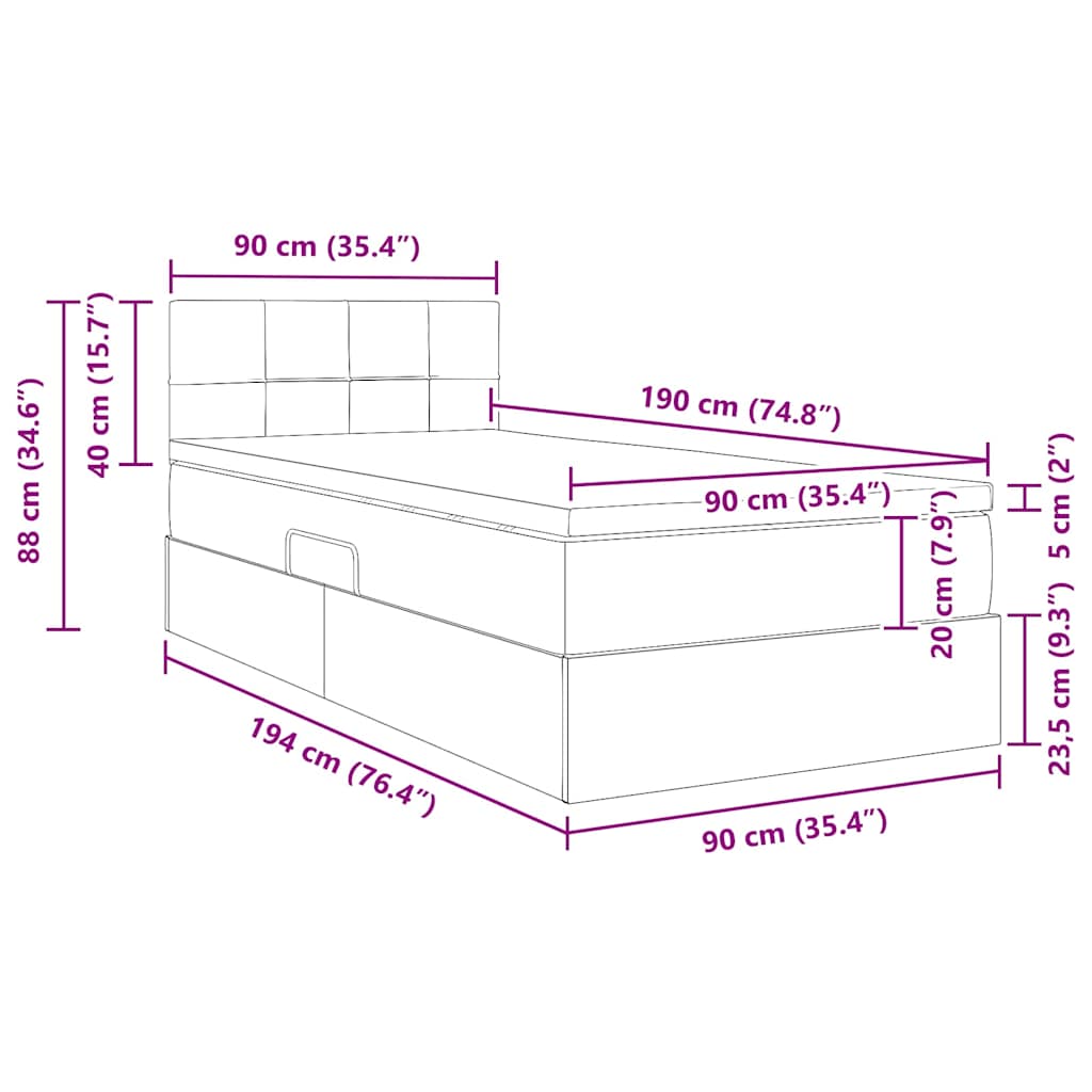 Letto con contenitore LED e materasso Nero 90 x 190 cm Velluto | homemem39