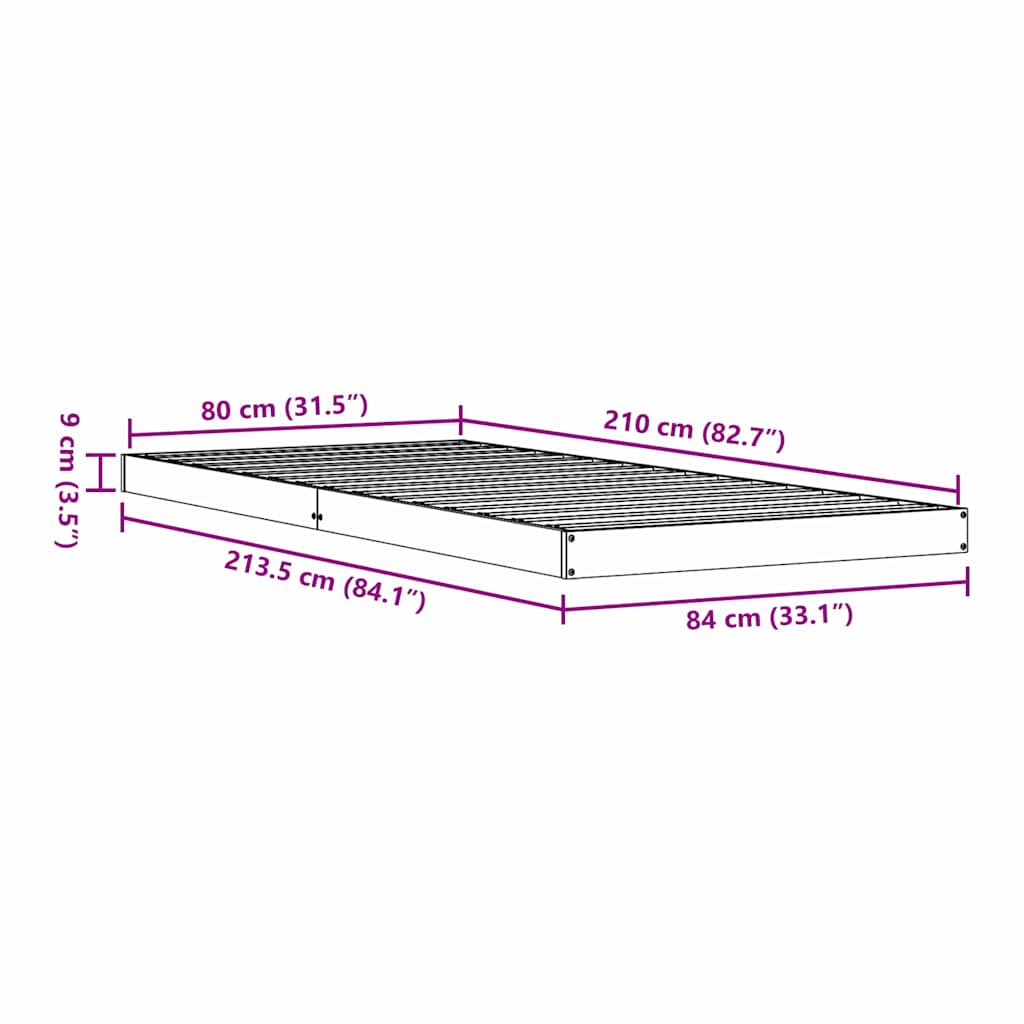 Struttura letto a terra Bianco 80 x 210 cm Pino massello | homemem39