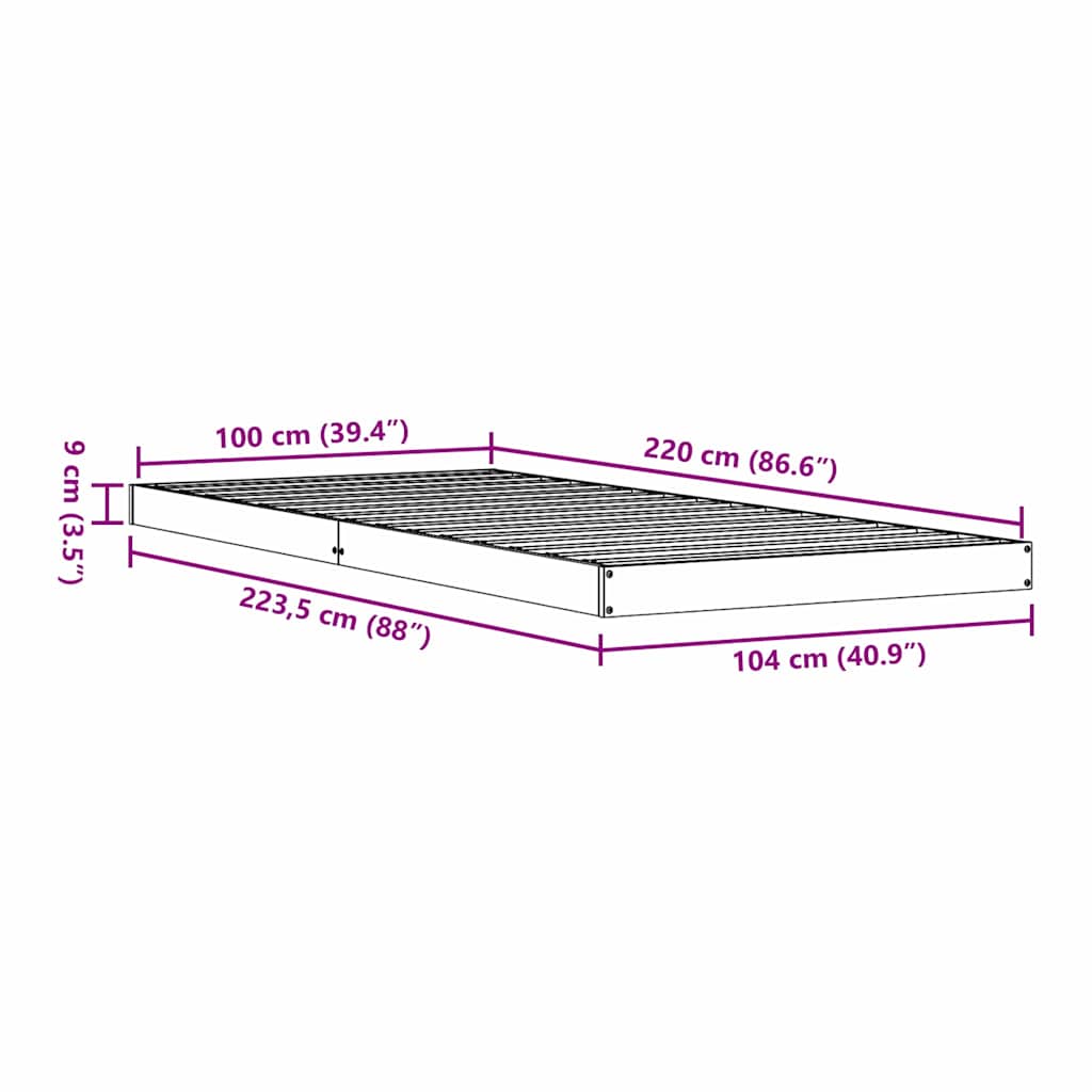 Struttura letto a pavimento Bianco 100 x 220 cm Pino massello | homemem39