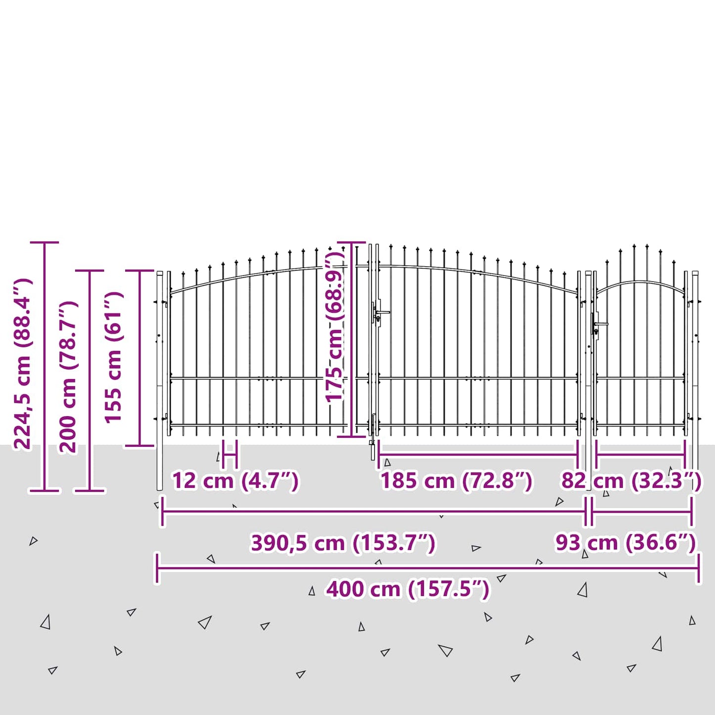 Cancello da giardino Woerden Grigio 195 x 400 cm Acciaio | homemem39