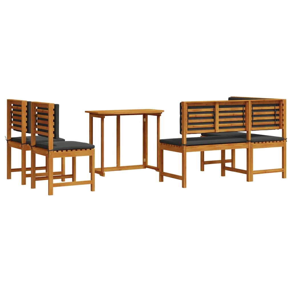Set Panchina da Giardino 4 pcs Marrone Legno di Acacia Massello