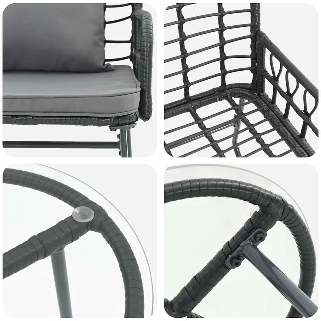 Set da Pranzo per Giardino 3 pcs Nero e antracite polyrattan | homemem39