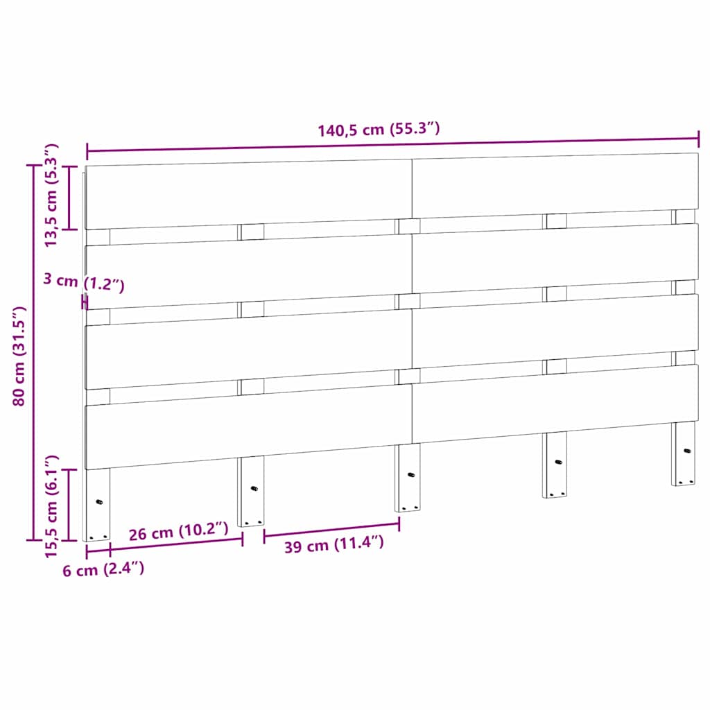 Testiera con testiera Marrone 140,5 x 3 x 80 cm Pino massello