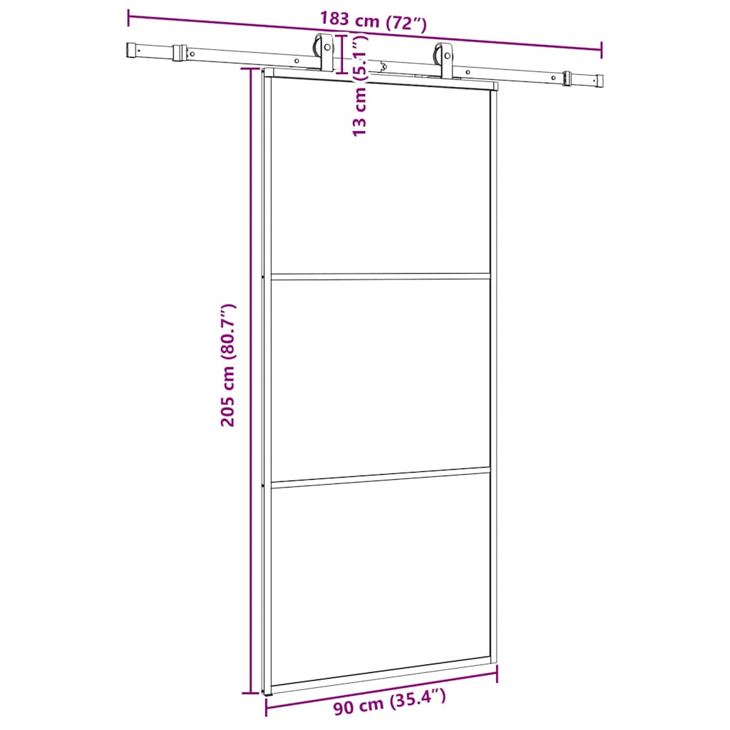 Porta Scorrevole con Ferramenta Nera 90x205 cm in Vetro ESG | homemem39