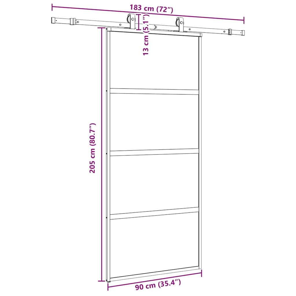 Porta Scorrevole Set Ferramenta Nera 90x205 cm Vetro Temperato | homemem39