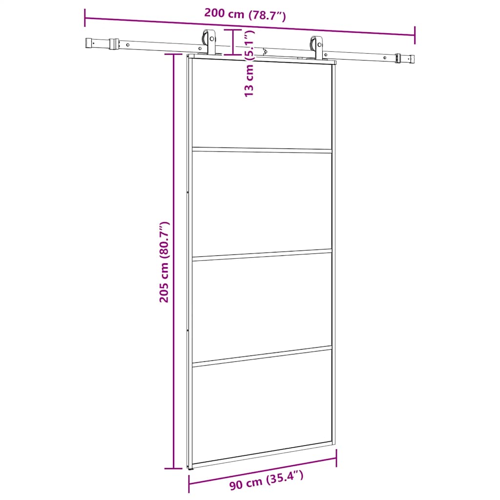 Porta Scorrevole con Ferramenta Nera 90x205 cm in Vetro ESG | homemem39