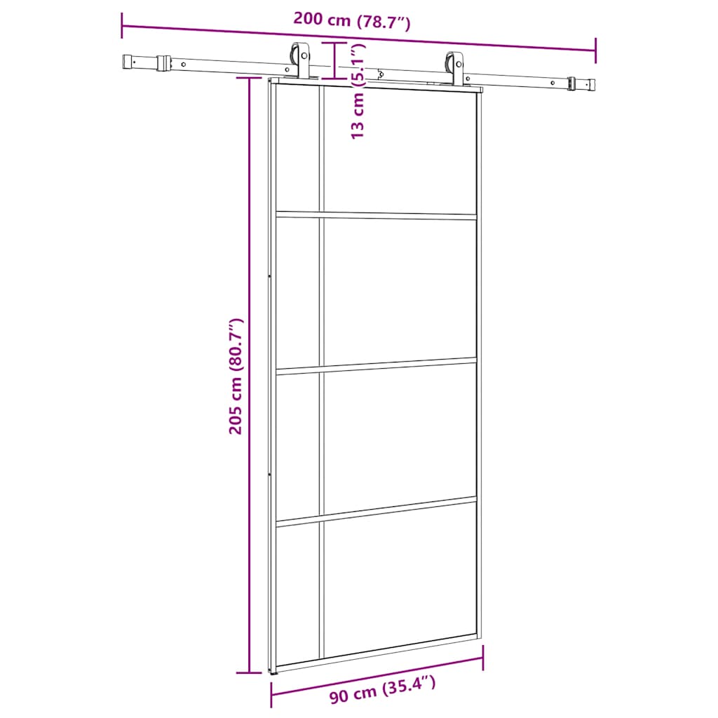 Porta Scorrevole con Ferramenta Nera 90x205 cm in Vetro ESG | homemem39