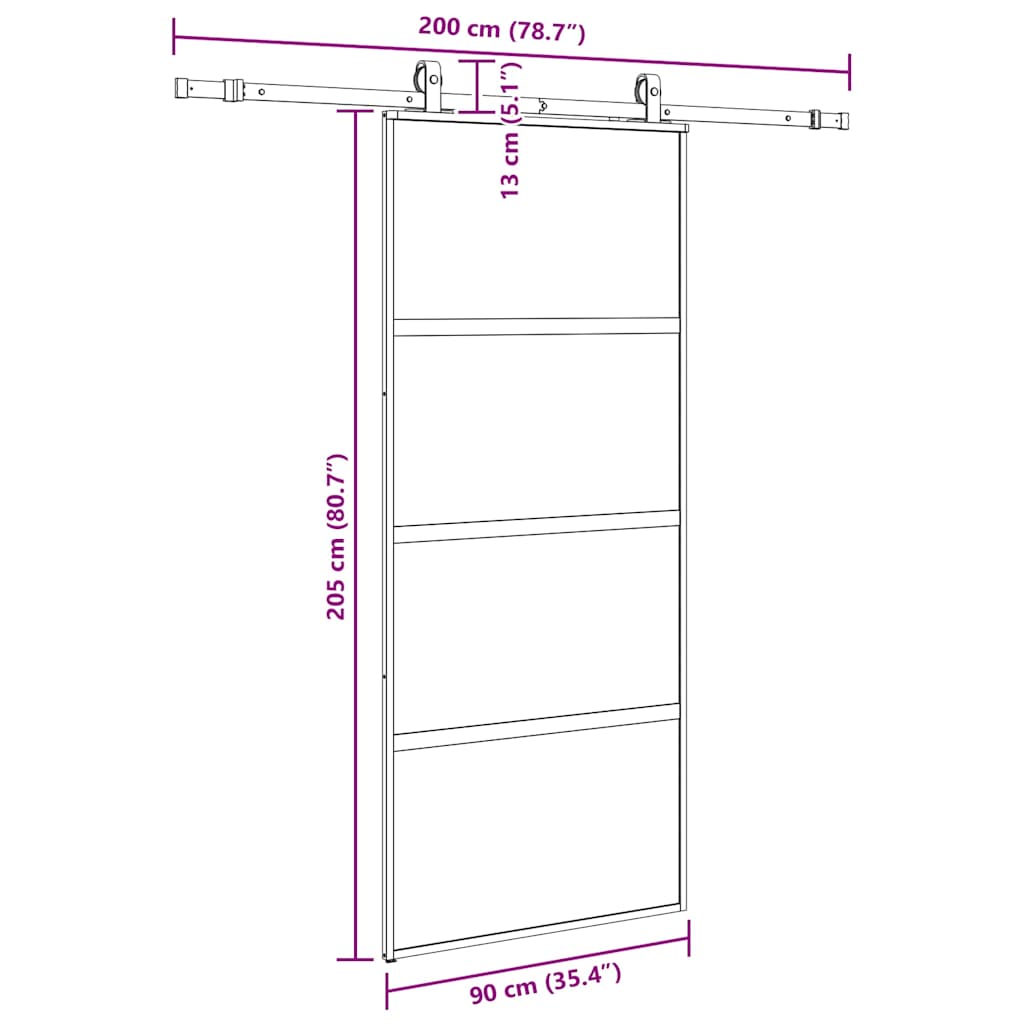 Porta Scorrevole Set Ferramenta Nera 90x205 cm Vetro Temperato | homemem39
