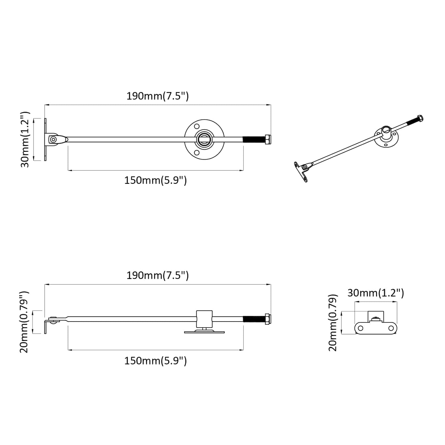Cerniera a barra di trascinamento 2 pcs Argento 190 mm Ferro | homemem39