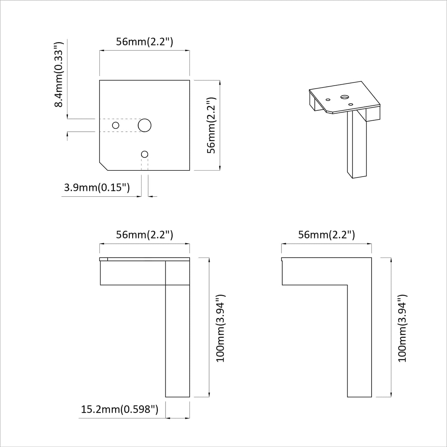 Piedi in piedi 12 pcs Nero 57 x 57 x 100 mm Ferro