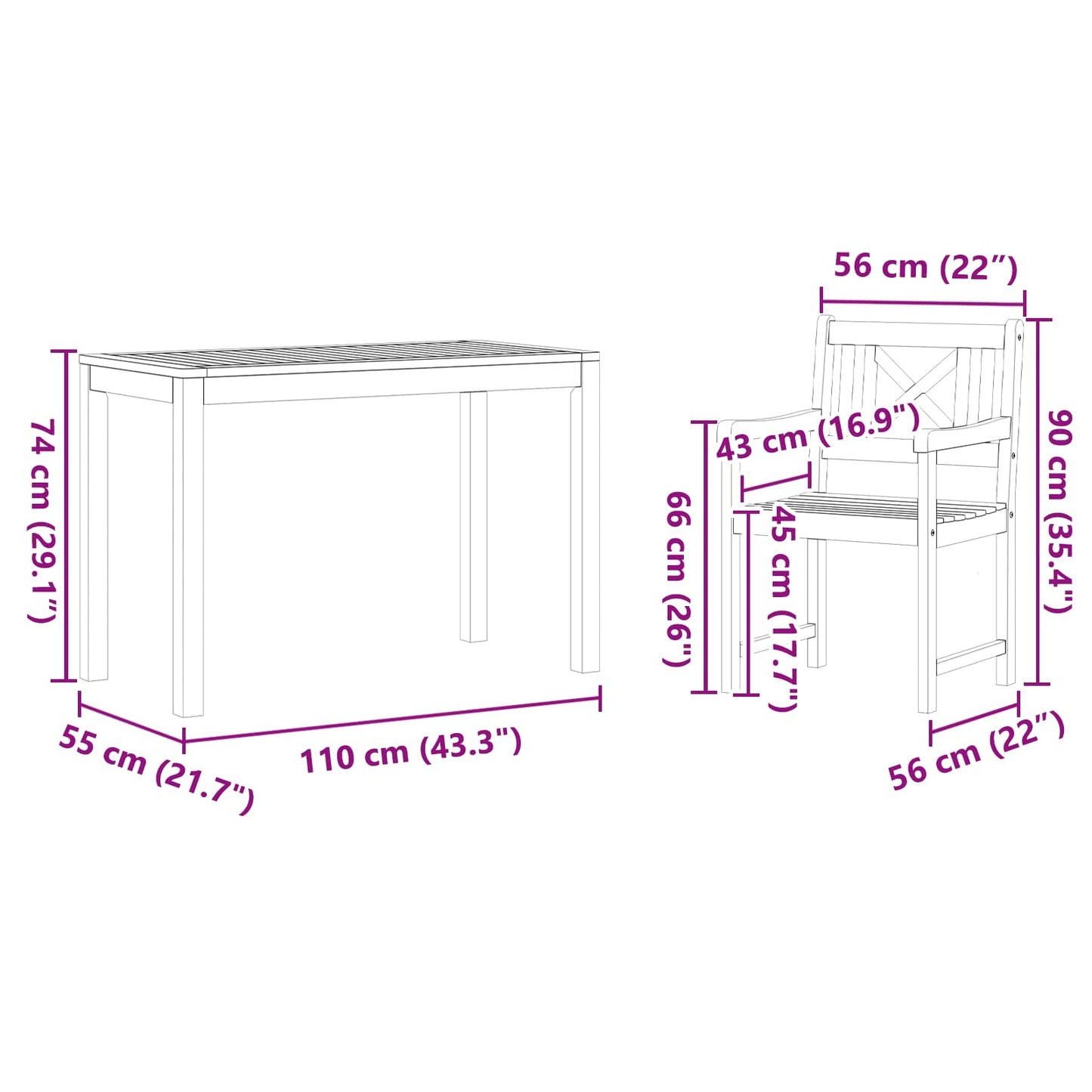 Set da Pranzo per Giardino 3 pcs Marrone