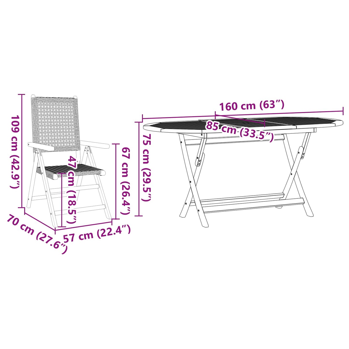Set da Pranzo per Giardino 7 pcs Nero Legno di Acacia Massello