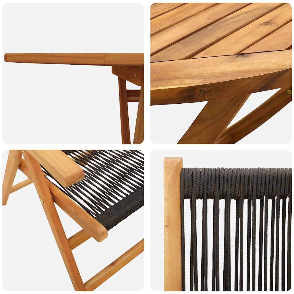 Set da Pranzo per Giardino 7 pcs Nero Legno di Acacia Massello | homemem39