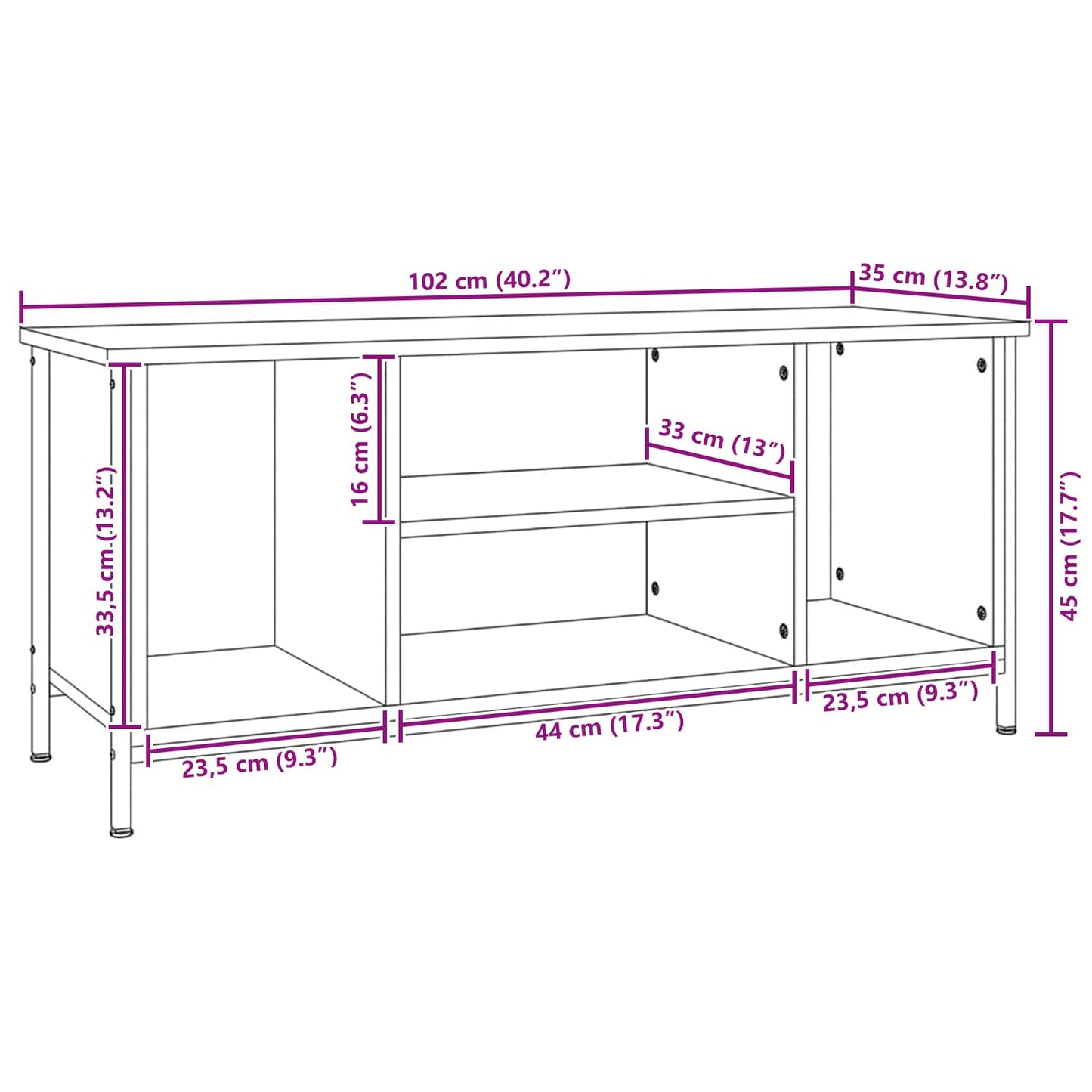 Mobile TV Rovere Nero 102 x 35 x 45 cm Legno multistrato