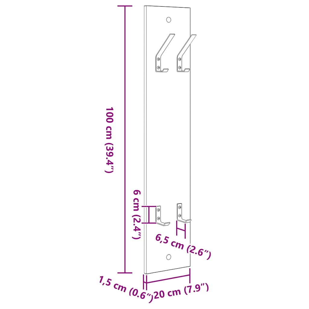 Appendiabiti a muro Legno vecchio 20 x 1.5 x 100 cm