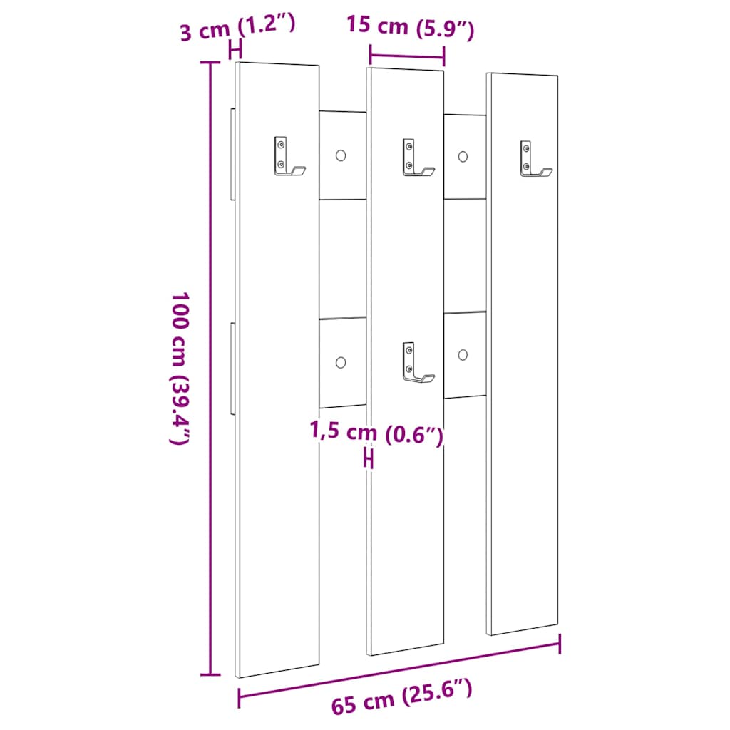 Appendiabiti a muro A parete Rovere artigianale 65 x 3 x 100 cm | homemem39