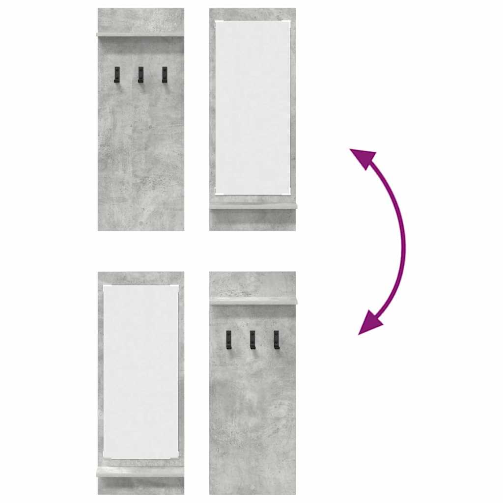 Appendiabiti a muro con specchio Grigio cemento 70 x 10 x 90 cm