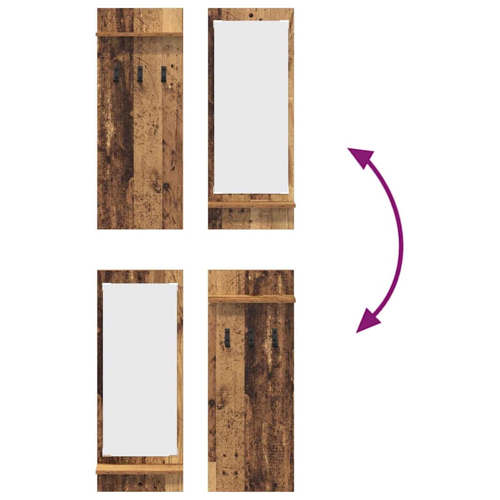Appendiabiti a muro con specchio Legno vecchio 70 x 10 x 90 cm | homemem39