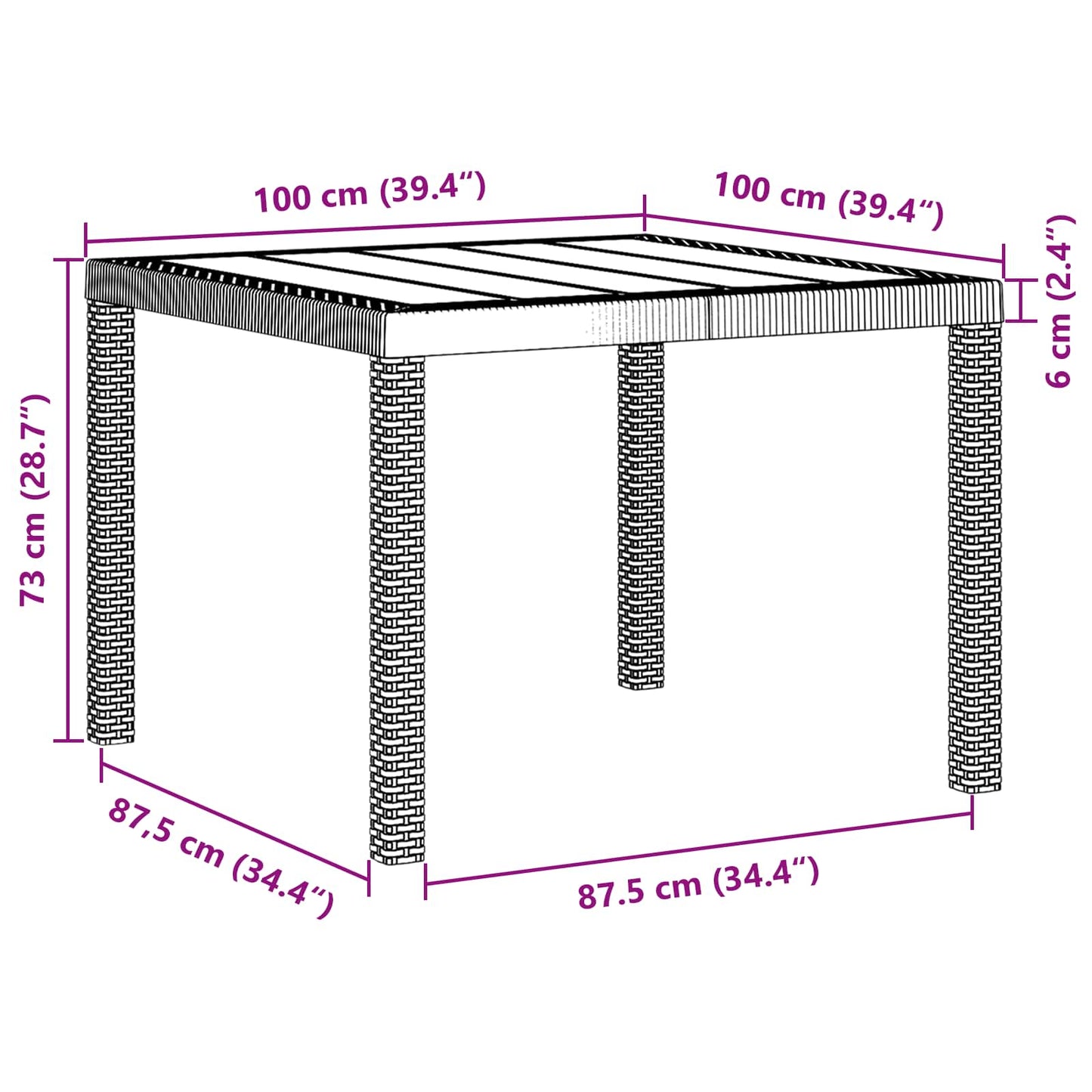 Tavolo da Giardino Marrone 100 x 100 x 73 cm polyrattan | homemem39