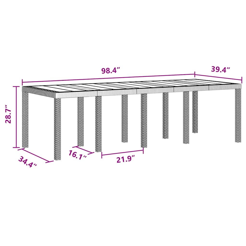 Tavolo da Pranzo da Giardino Marrone 250 x 100 x 73 cm
