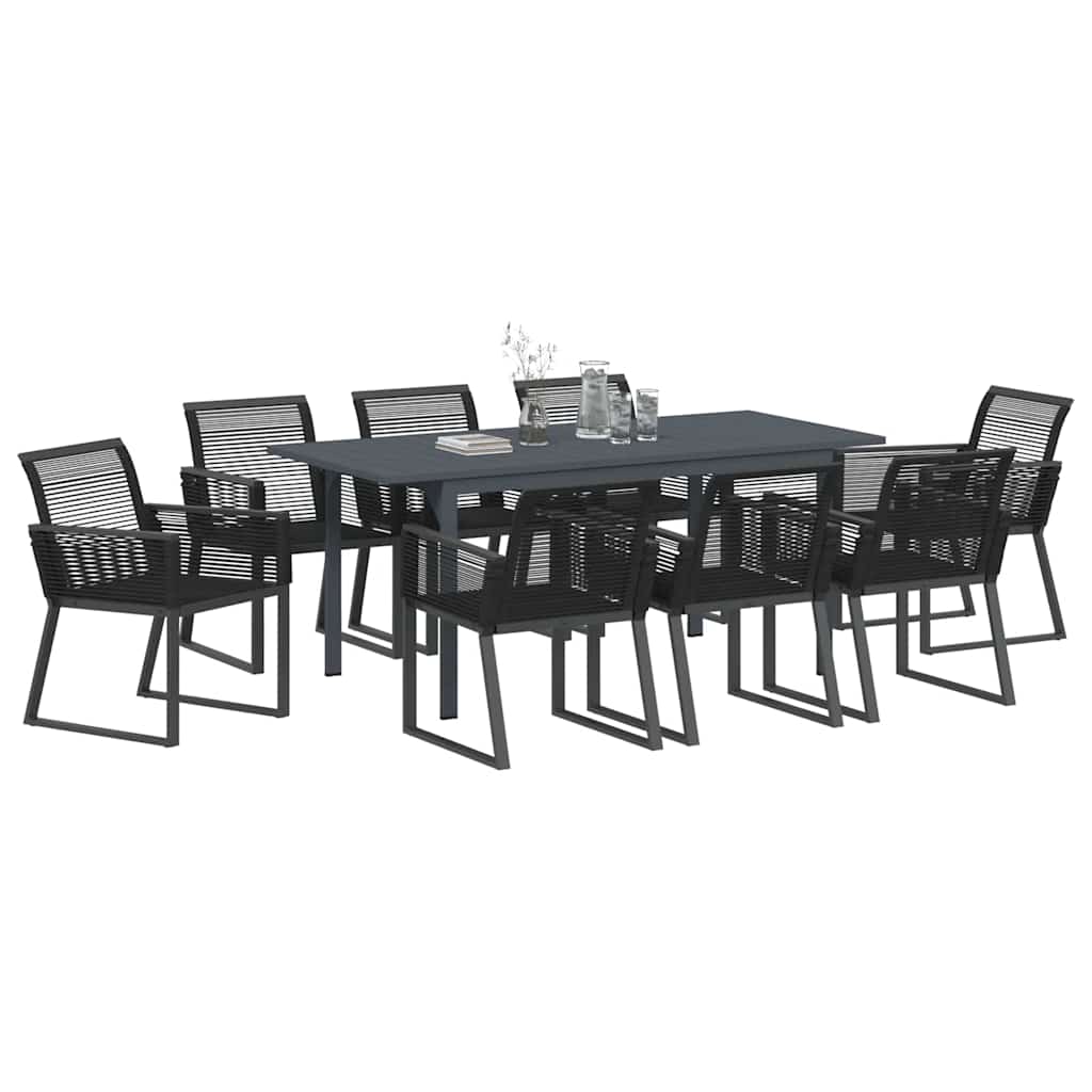 Set da Pranzo per Giardino 9 pcs Nero polyrattan | homemem39