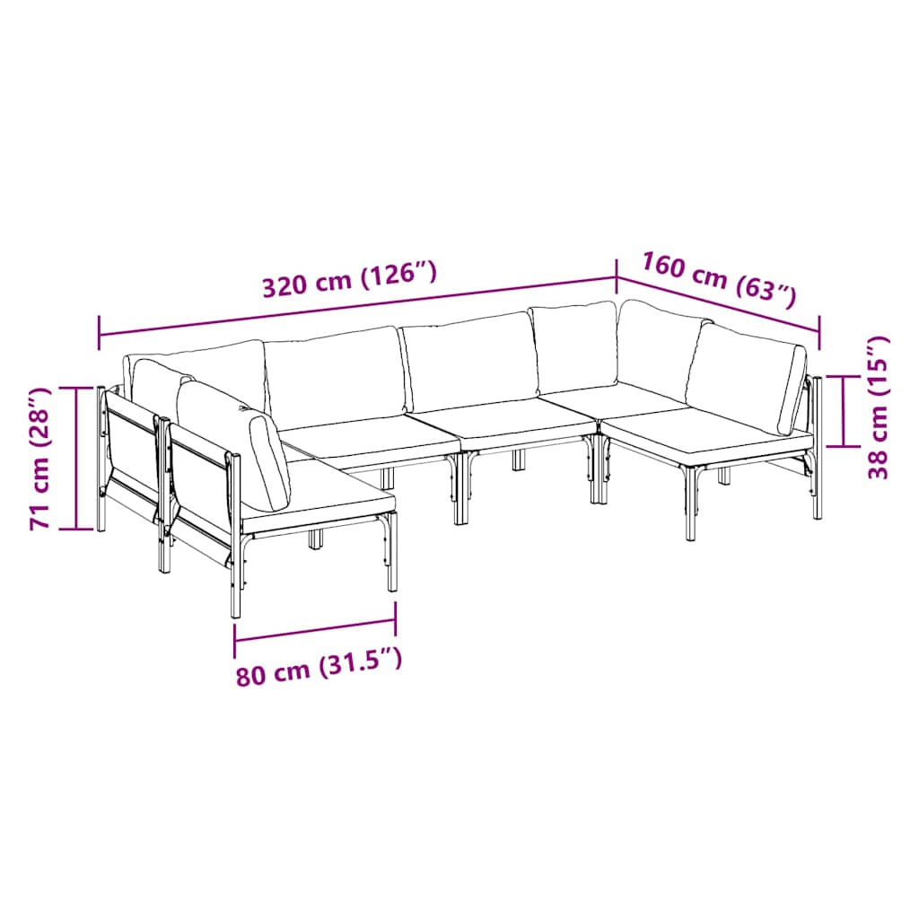 Set Divano da Giardino con cuscino 6 pcs Nero Acciaio | homemem39
