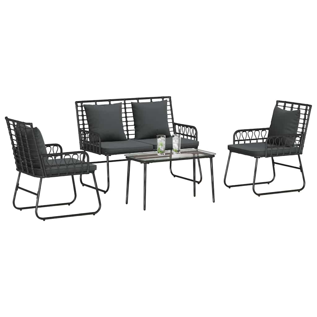 Set di Mobili da Giardino 4 pcs Nero e antracite polyrattan | homemem39