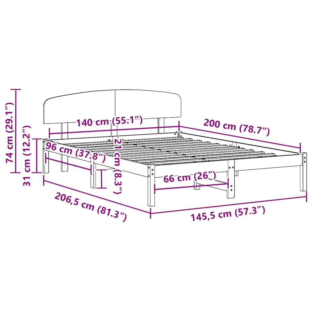Struttura del letto Bianco 140 x 200 cm Pino massello