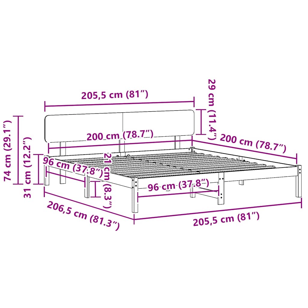 Struttura del letto Bianco 200 x 200 cm Pino massello