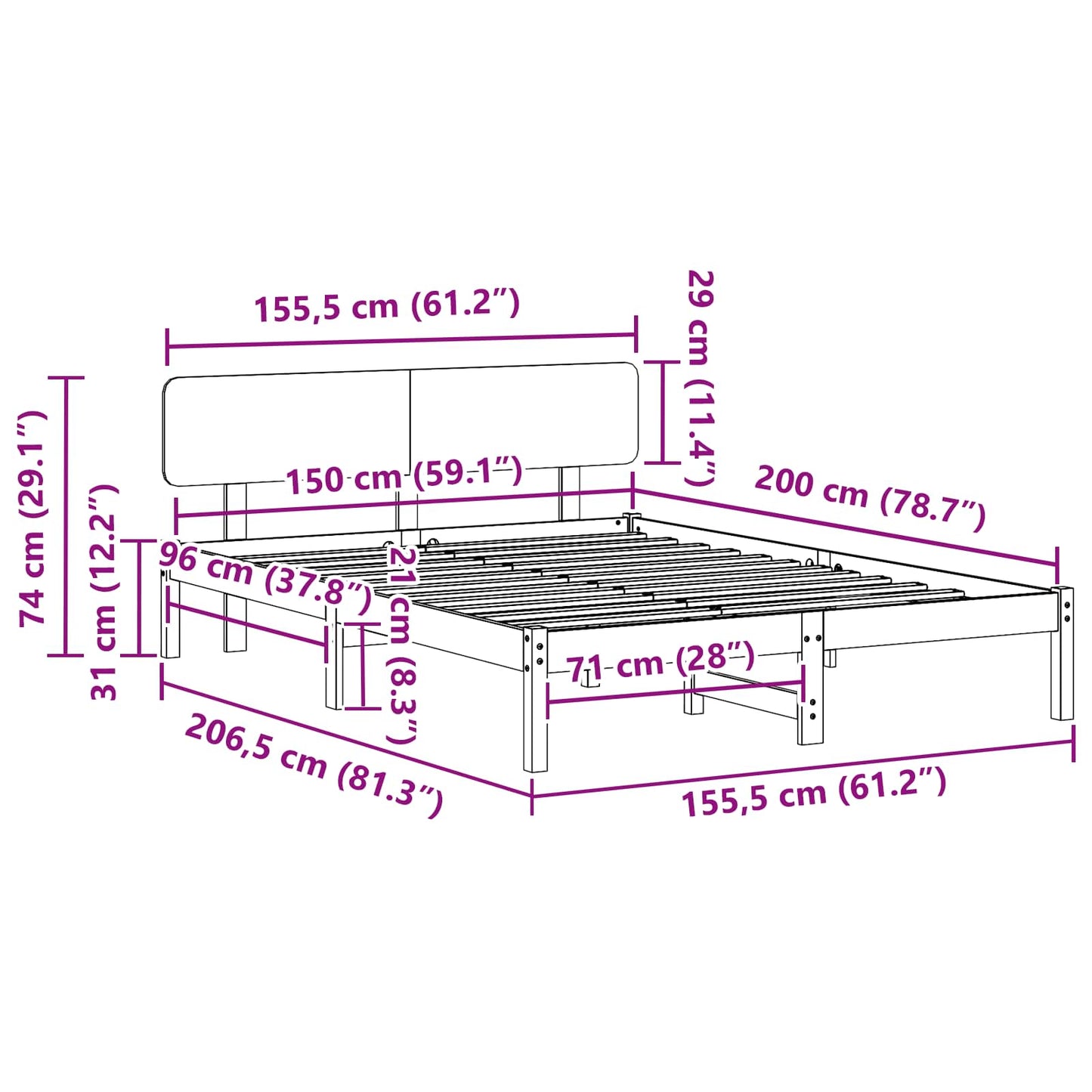 Struttura del letto Bianco 150 x 200 cm Pino massello