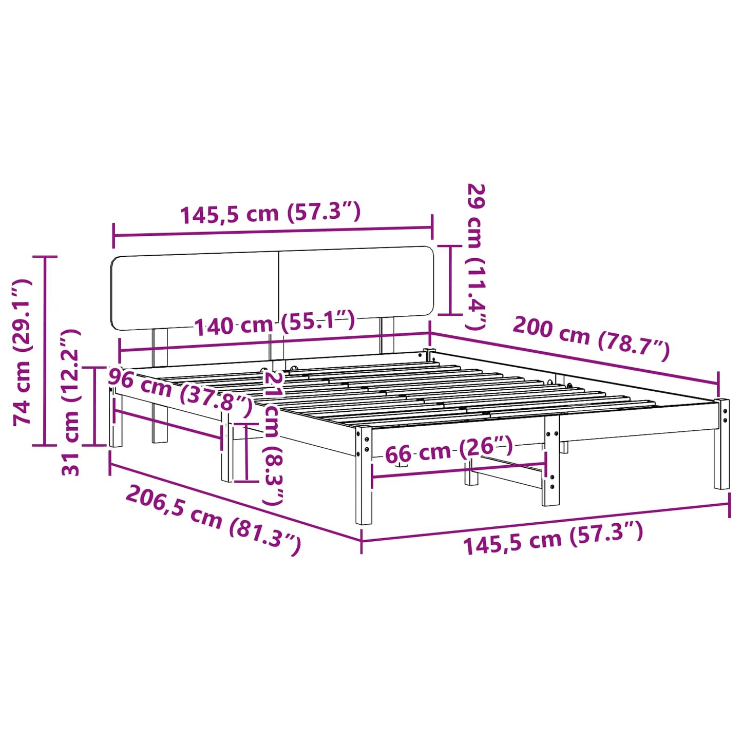 Struttura del letto Bianco 140 x 200 cm Pino massello