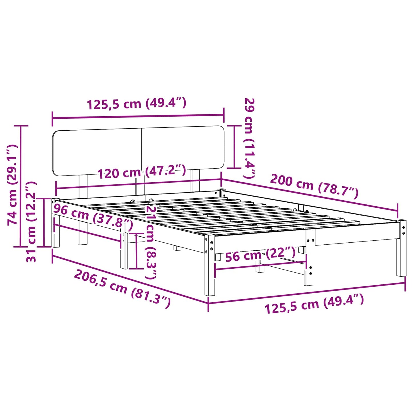 Struttura del letto Marrone cerato 120 x 200 cm Pino massello
