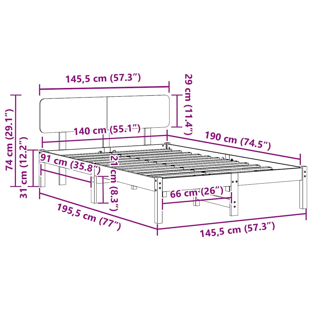 Struttura del letto Marrone cerato 140 x 190 cm Pino massello | homemem39