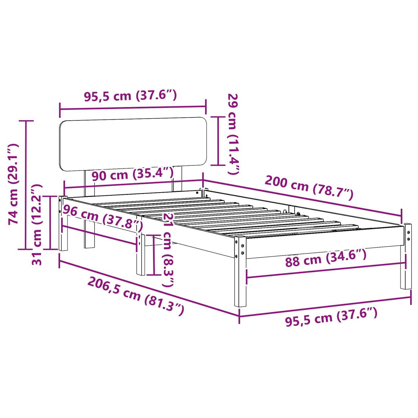 Struttura del letto Marrone cerato 90 x 200 cm Pino massello