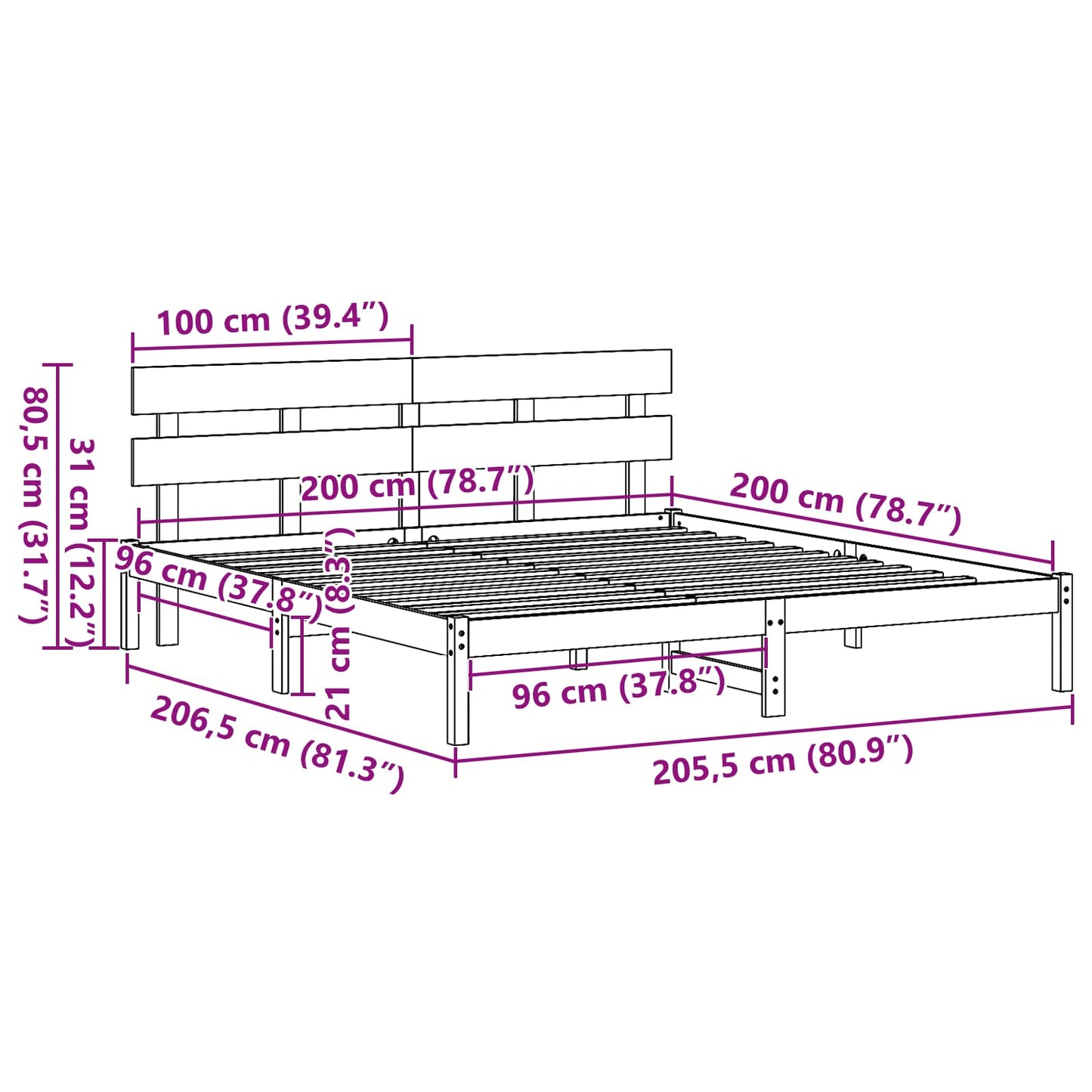 Struttura del letto Bianco 200 x 200 cm Legno massello di pino | homemem39
