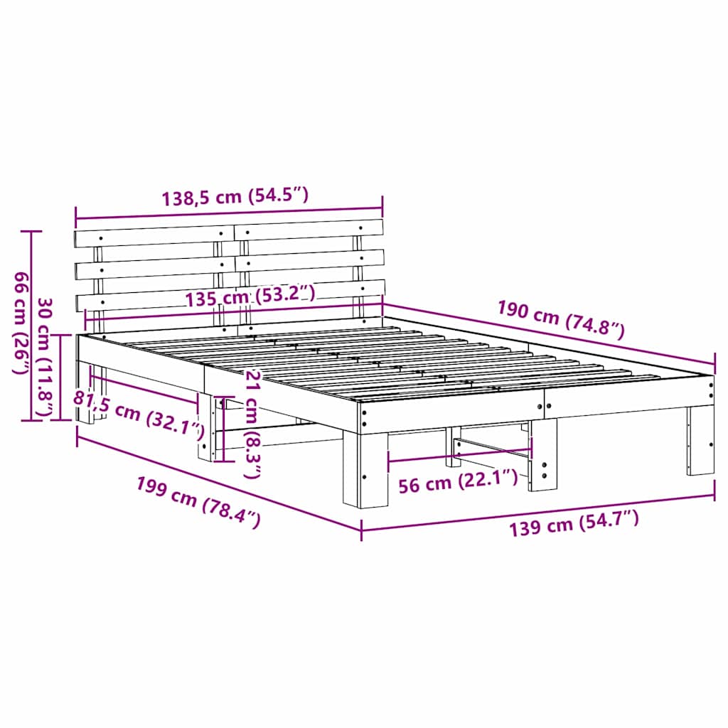Struttura del letto Marrone cerato 135 x 190 cm Pino massello