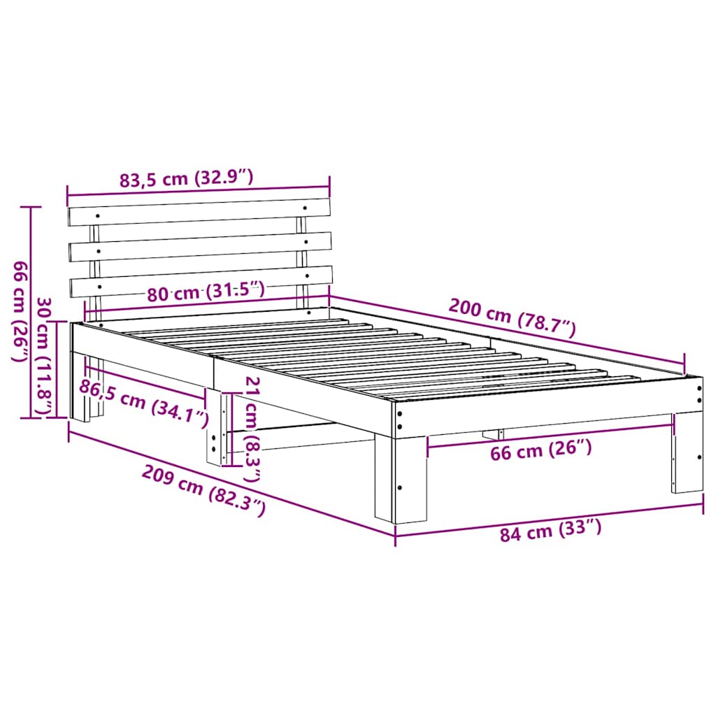 Struttura del letto Naturale 80 x 200 cm Pino massello | homemem39