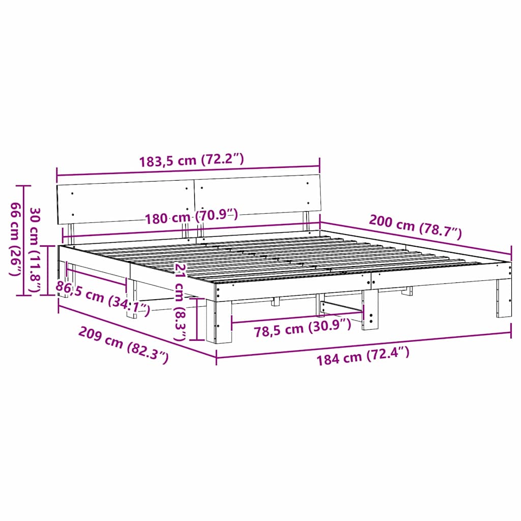 Struttura del letto Marrone cerato 180 x 200 cm Pino massello