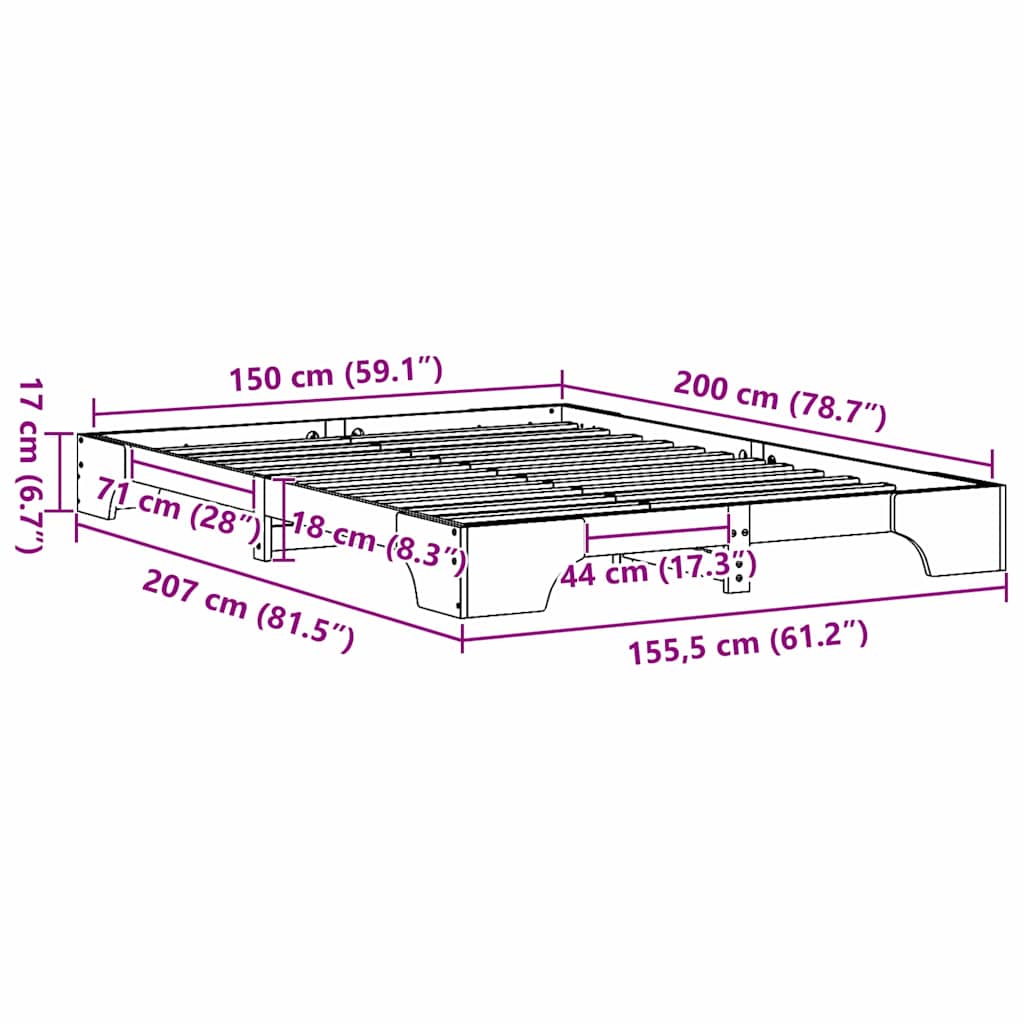 Struttura del letto Marrone cerato 150 x 200 cm Pino massello