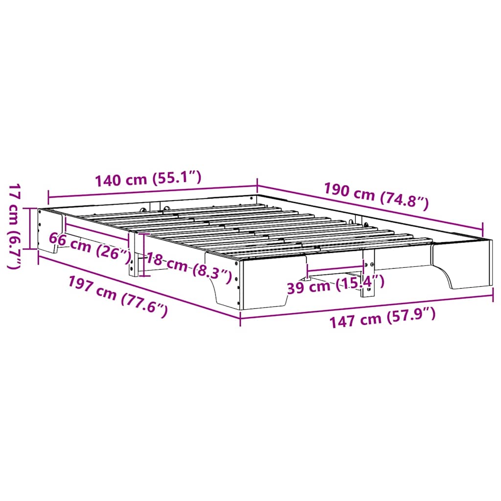 Struttura del letto Bianco 140 x 190 cm Pino massello