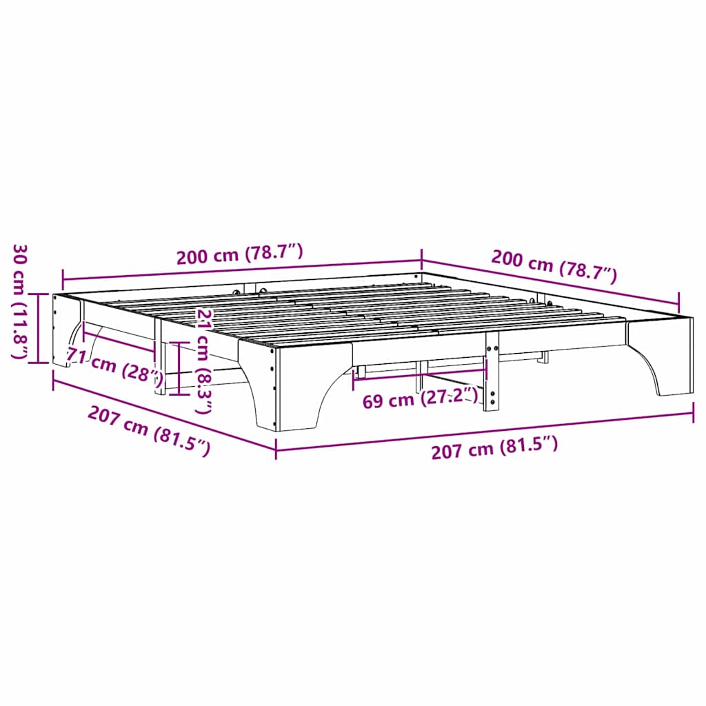 Struttura del letto Marrone cerato 200 x 200 cm Pino massello