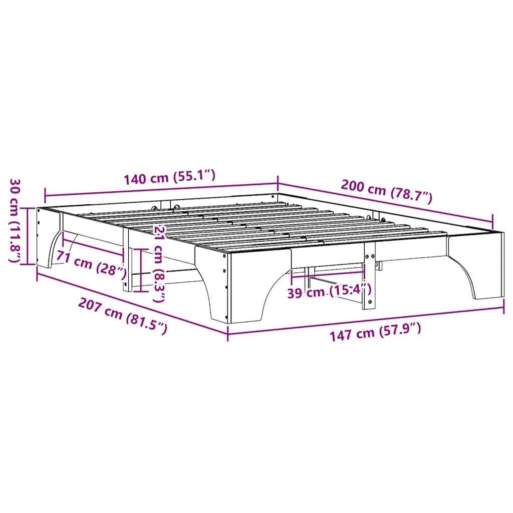 Struttura del letto Marrone cerato 140 x 200 cm Pino massello