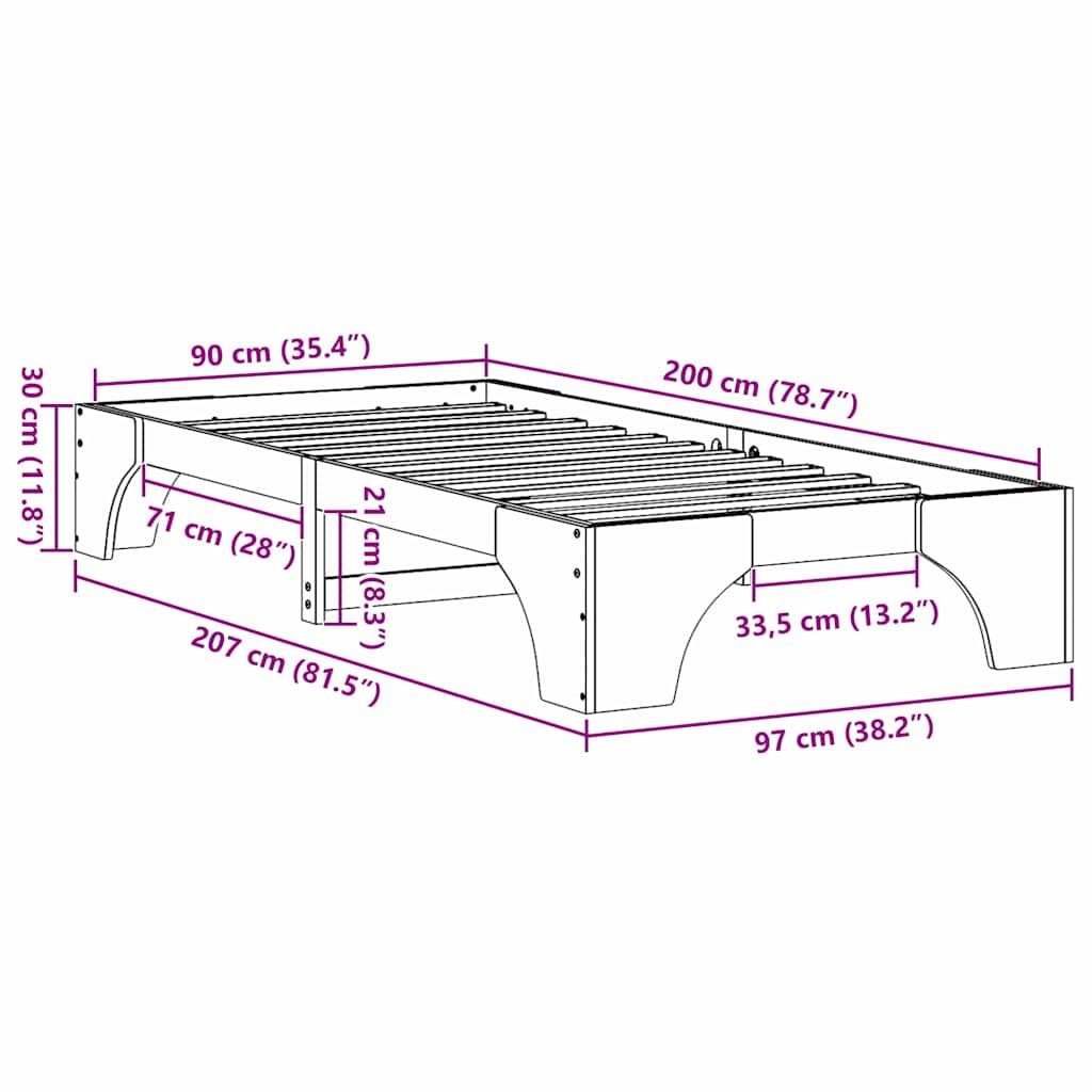 Struttura del letto Marrone cerato 90 x 200 cm Pino massello