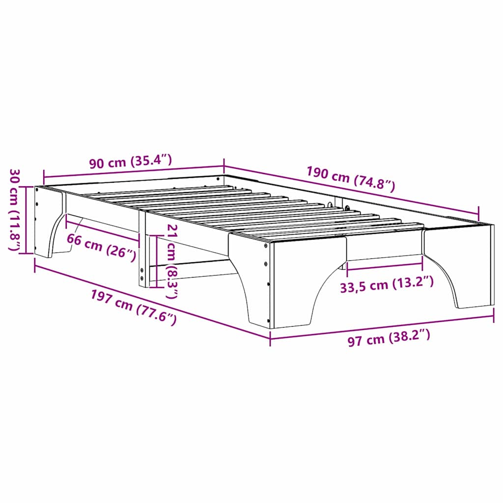 Struttura del letto Bianco 90 x 190 cm Pino massello