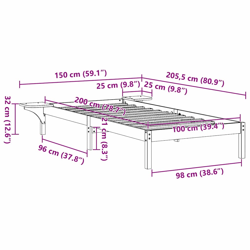 Struttura del letto Naturale 100 x 200 cm Pino massello