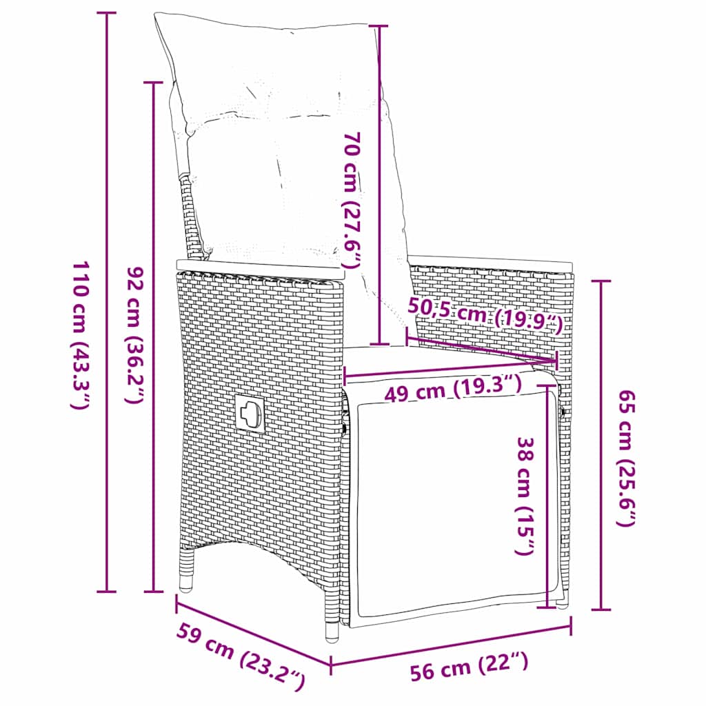 Set da Pranzo per Giardino con cuscino 7 pcs Nero Poly Rattan - homemem39