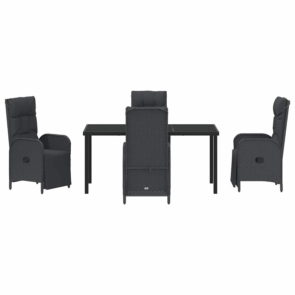 Set da Pranzo per Giardino con cuscino 5 pcs Nero polyrattan | homemem39