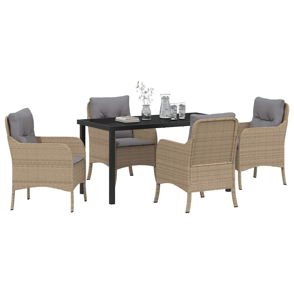 Set da Pranzo per Giardino con cuscino 5 pcs Beige polyrattan | homemem39