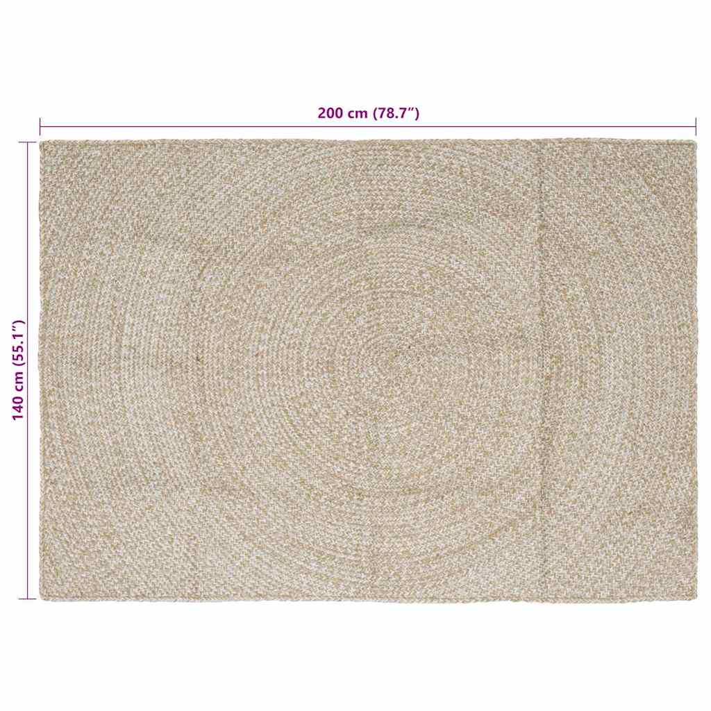 Tappeto Naturale e Bianco 140 x 200 cm Juta