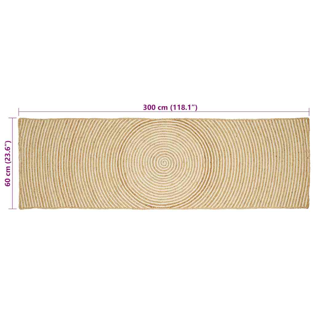 Tappeto da Area Naturale e Bianco 60 x 300 cm Juta | homemem39